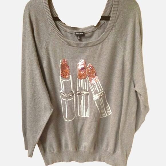 Torrid Plus Size New Lipstick Sleeve  Raglan Sweater. - Picture 8 of 15